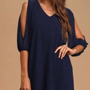 Lulu’s Shifting Dears Navy Blue Long Sleeve Dress